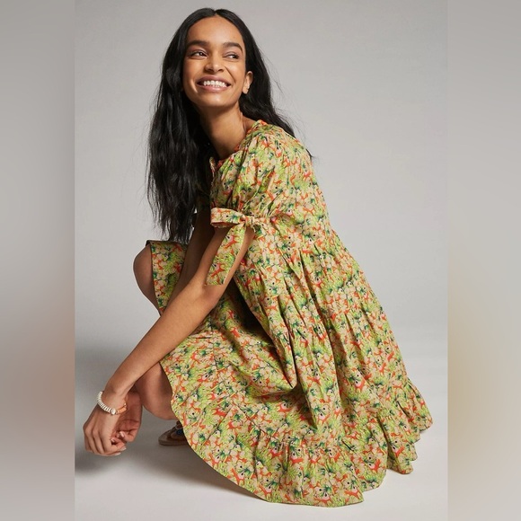 Anthropologie Floral Print Beaded Mini Dress - Picture 3 of 16